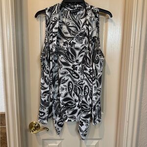 INC International Concepts Black and White Sleeveless Tie Front Blouse